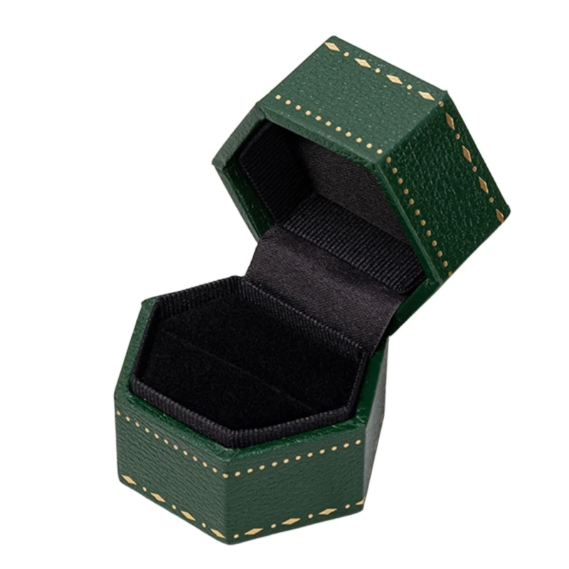 Ring Presentation Case with Contrasting Interior and Gold-Tone Pattern E0BF