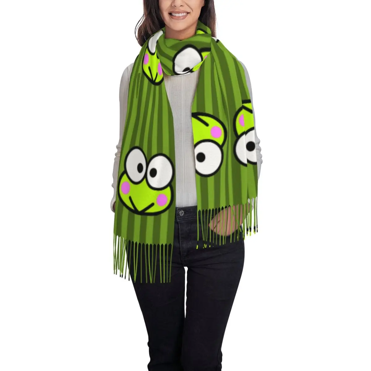 Custom Print Keroppi Big-eyed Frog Scarf Women Men Winter Warm Scarves Shawls Wraps