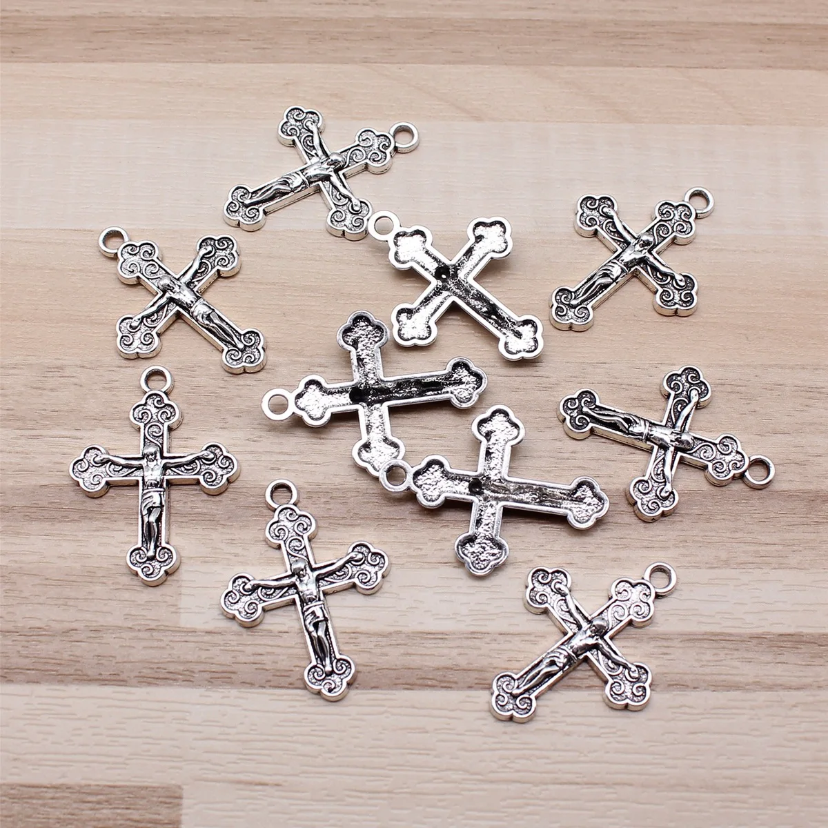 IFOCUS 10pcs/Lot Jesus Cross Charms For DIY Jewelry Making Zinc Alloy 22x29mm/0.87x1.14inch