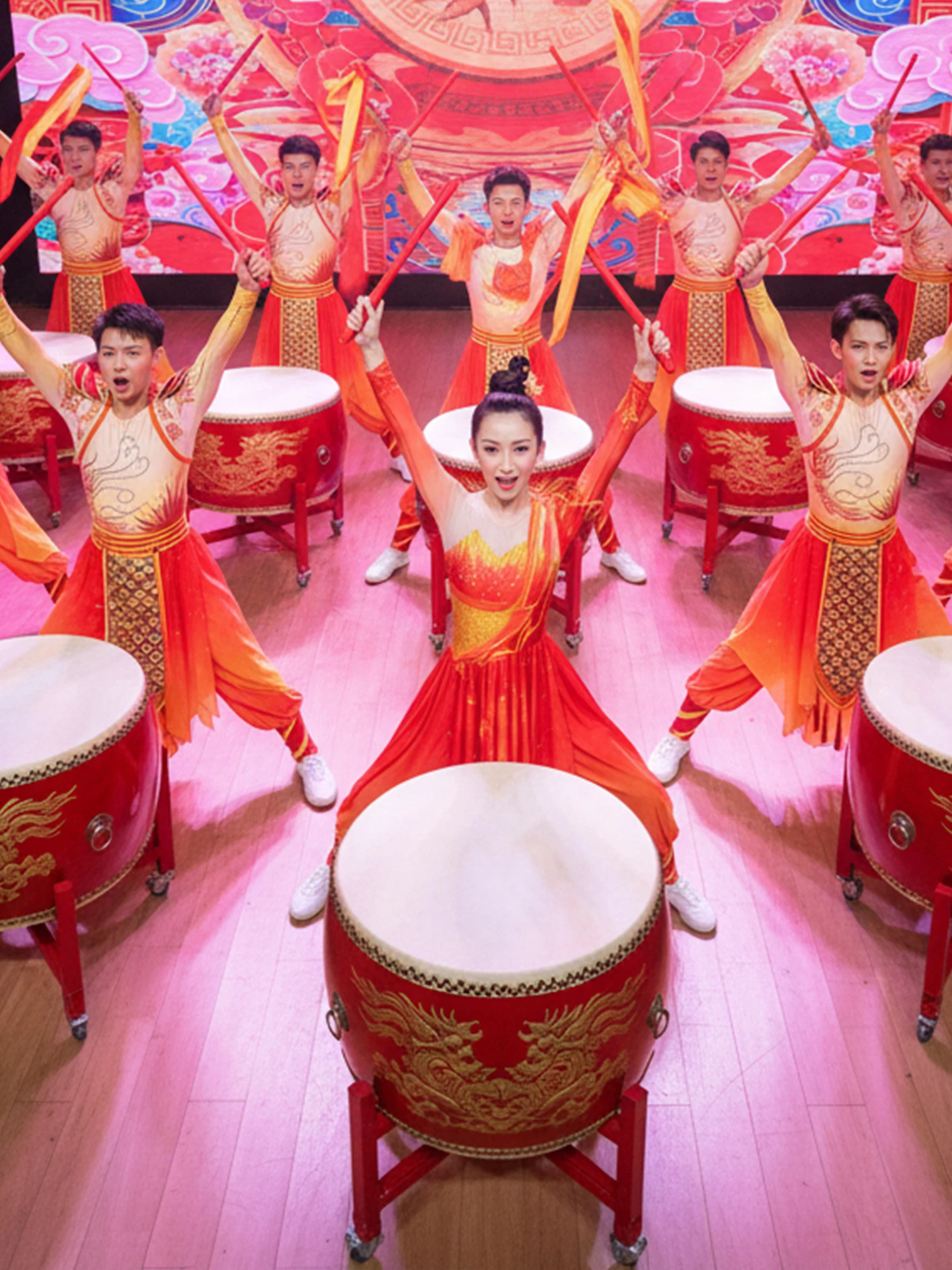 

New Drum Performance Costume Dragon Dance Men's Women's Square Dance Ethnic Stage Costume Polyester Fiber 20-50 Years Old