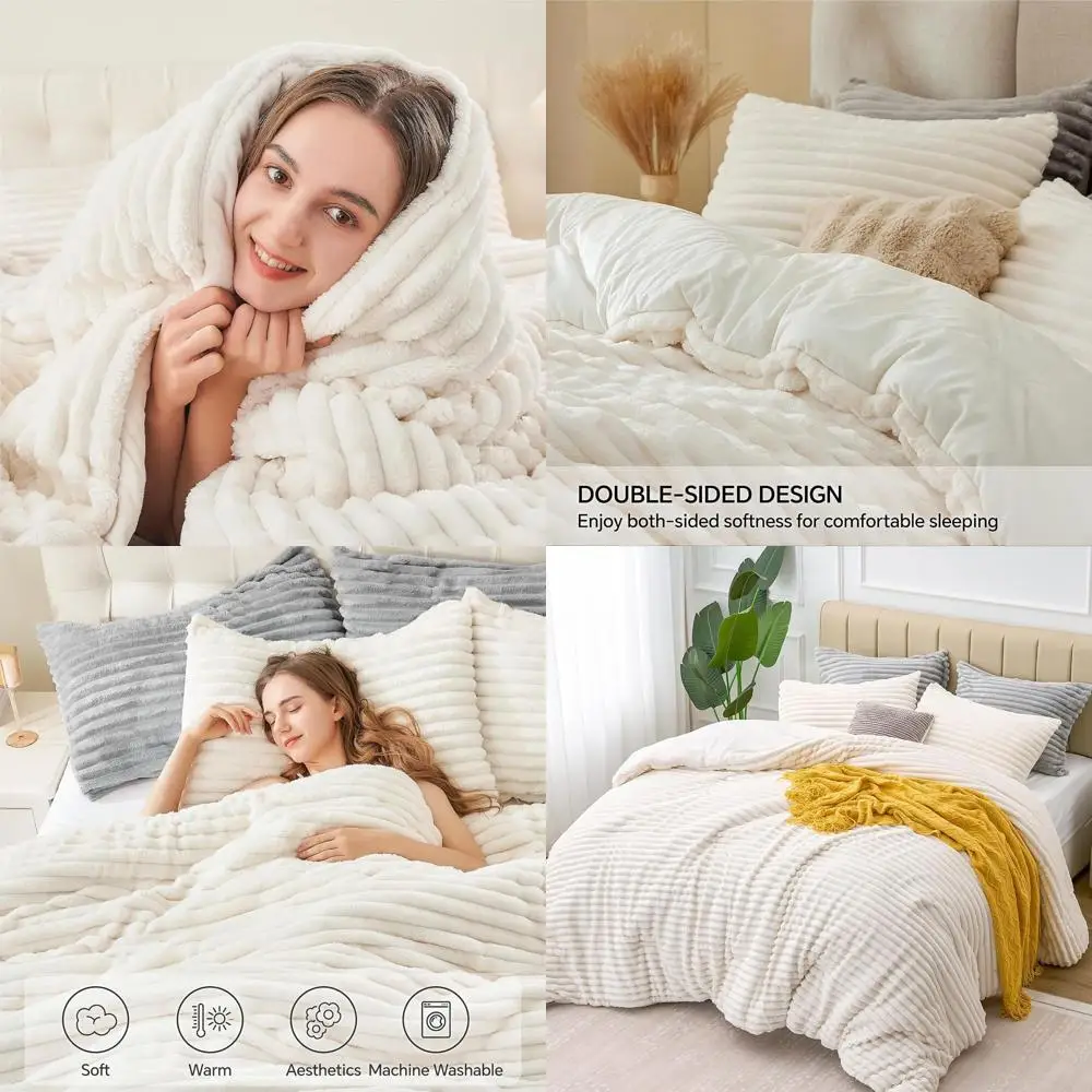 

Ultra Plush Cream White Bedding Set - Cozy Fluffy Luxury for Winter, Includes 2 Pillowcases