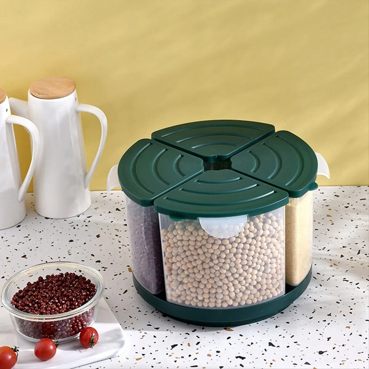 2026 Trend Rotating Partition Grain Jar, Kitchen Rice Bucket, Food Storage Container, Large-Capacity Sealed Food Jar with Lid