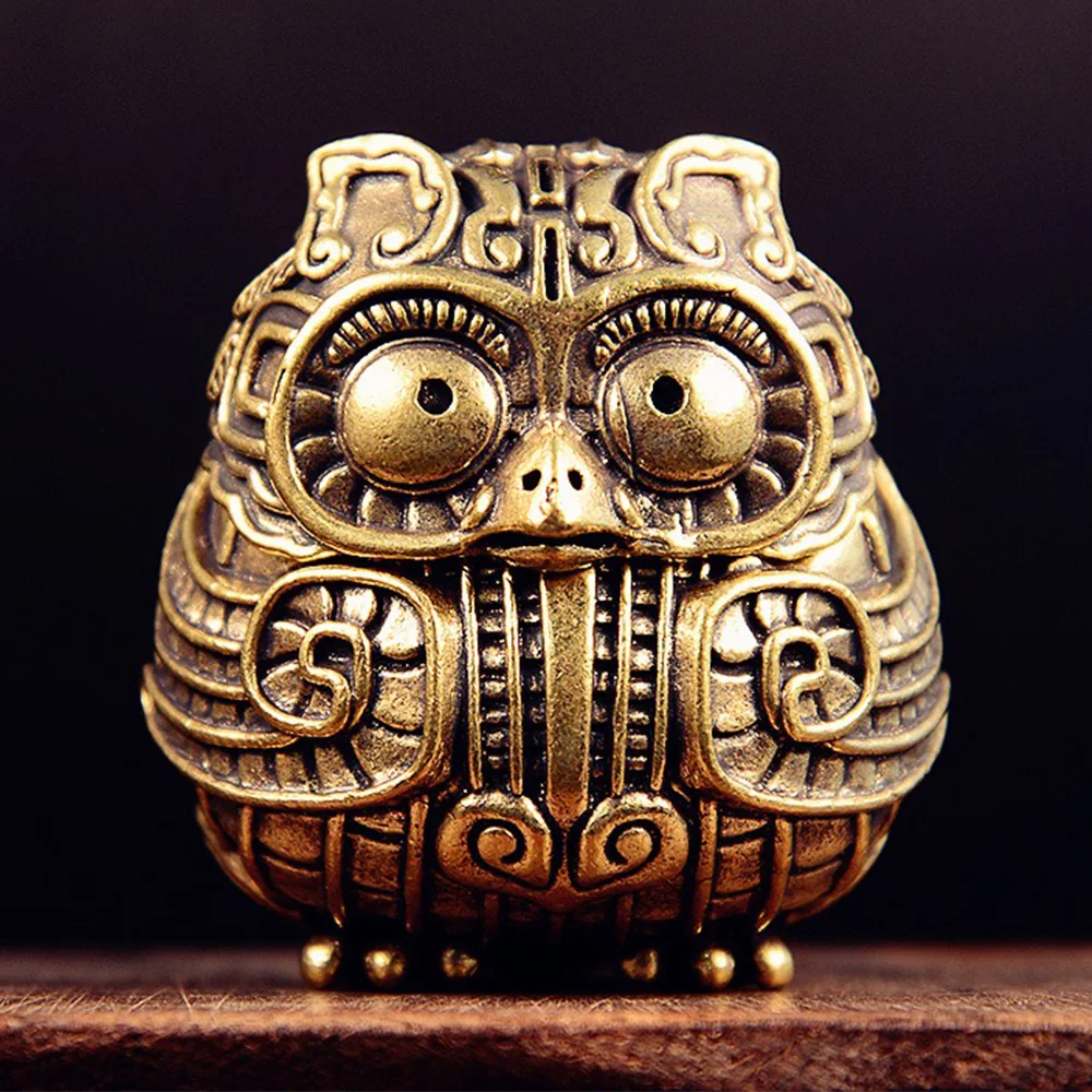 Brass Owl Statue Crafts Showpiece Desktop Ornament Living Room Bedroom Office Decoration Open Lid Incense Burner Ashtray