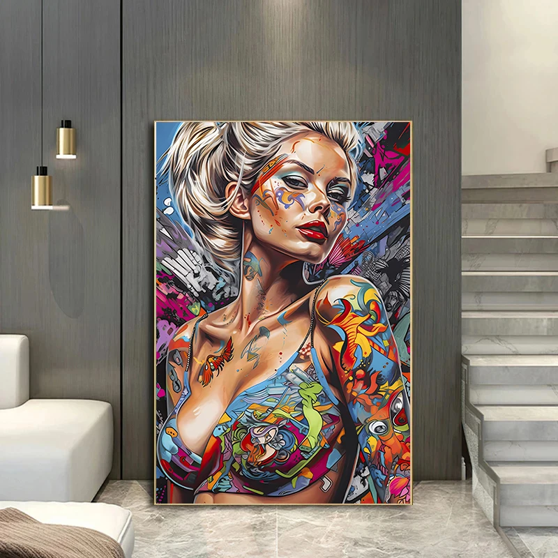 Graffiti Abstract Cool Girl Wall Art Poster Modern Pop Sexy Woman Canvas Painting Living Room Bedroom Home Decor Mural Picture