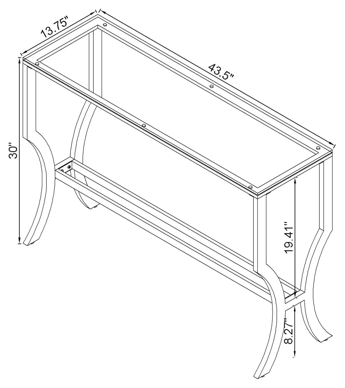 Glass Console Table Tempered Glass Top Chrome Finish Mirrored Shelf Modern Entryway Living Room 43.5