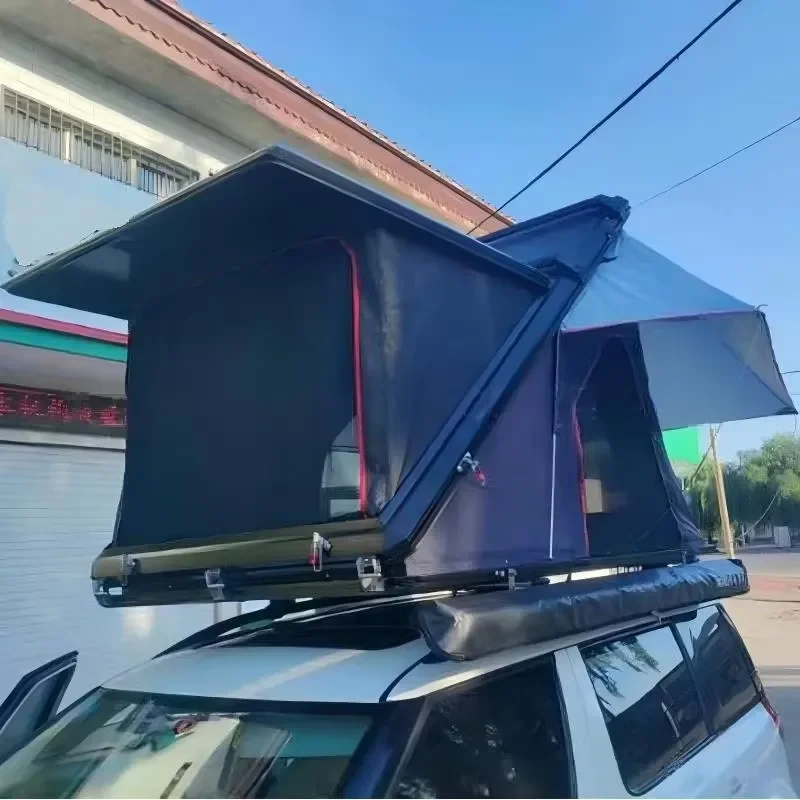 HARD SHELL ROOFTOP TENT WITH ALUMINUM BRACKET & WATERPROOF BASE FABRIC, FOLDING QUICK SETUP CAR TRAVEL TENT