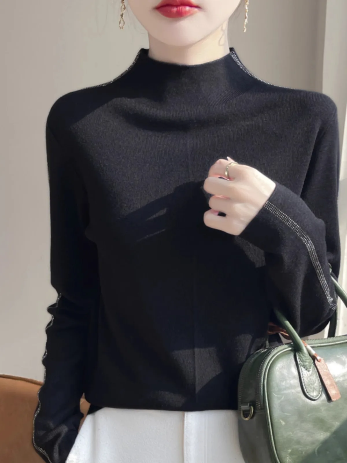 Spring Large Size Women's Knitted Wool Sweater f High Collar Inner Wear Base Layer Faionable New Sle Padded Jaet