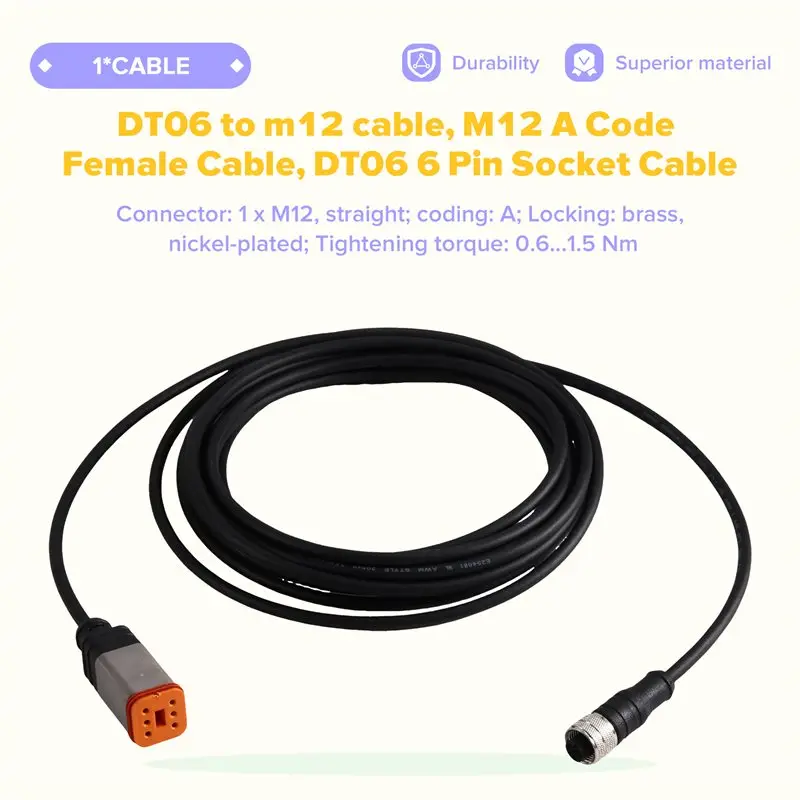 Vehicle Mod 6Pin Female Plug Transfer Cable DT06-6S Waterproof Connector For M12 A Code 5Pin Female For Car Wiring Harness
