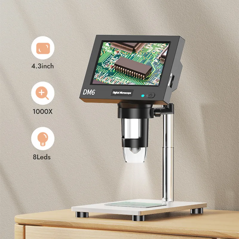 4.3inch LCD Microscope with 8 LEDs Professional Soldering Micorscope 1000X Magnification Coin Microscope for Electronics Repair