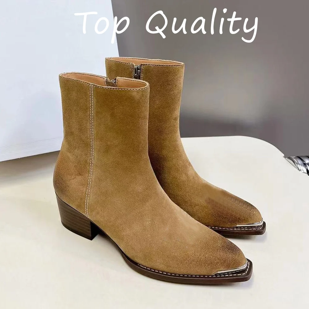 

men's Short boots arrow Retro Style Coarse following Genuine Leather Women's Belt Buckle British Ankle Botas Casual Versatile Dr