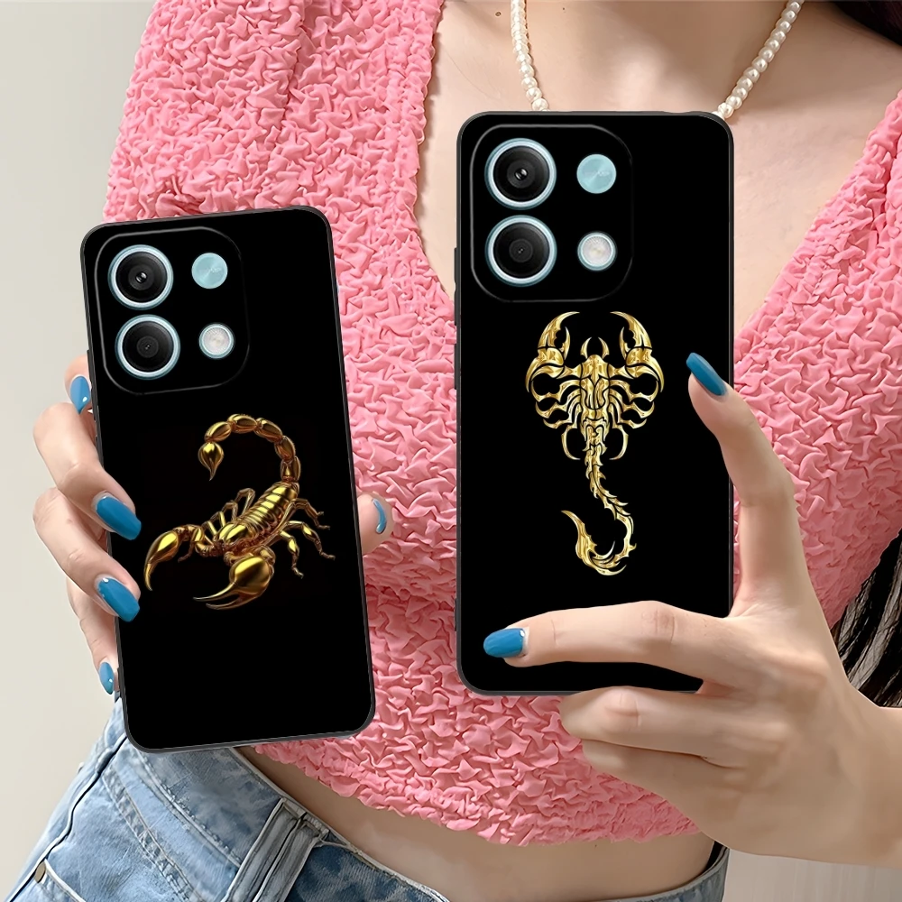 Colored Golden Scorpio Mobile Cell Phone Case for Xiaomi Redmi 14 13 13C 12 12C 10 10C A1 A2 A3 Plus 5G Black Phone Cover Shell