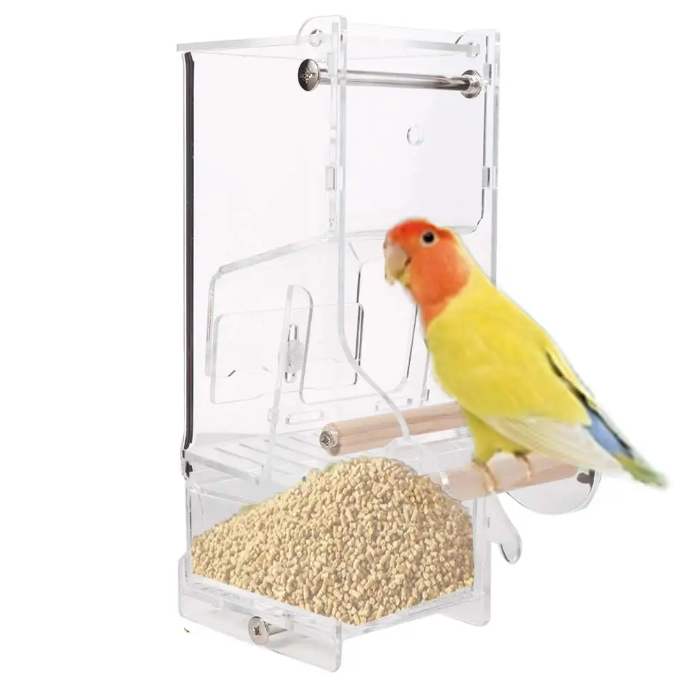 

Adjustable Feeding Speed Automatic Bird Feeder with Bottom Drawer Acrylic Parrot Feeder AntiSplash Convenient