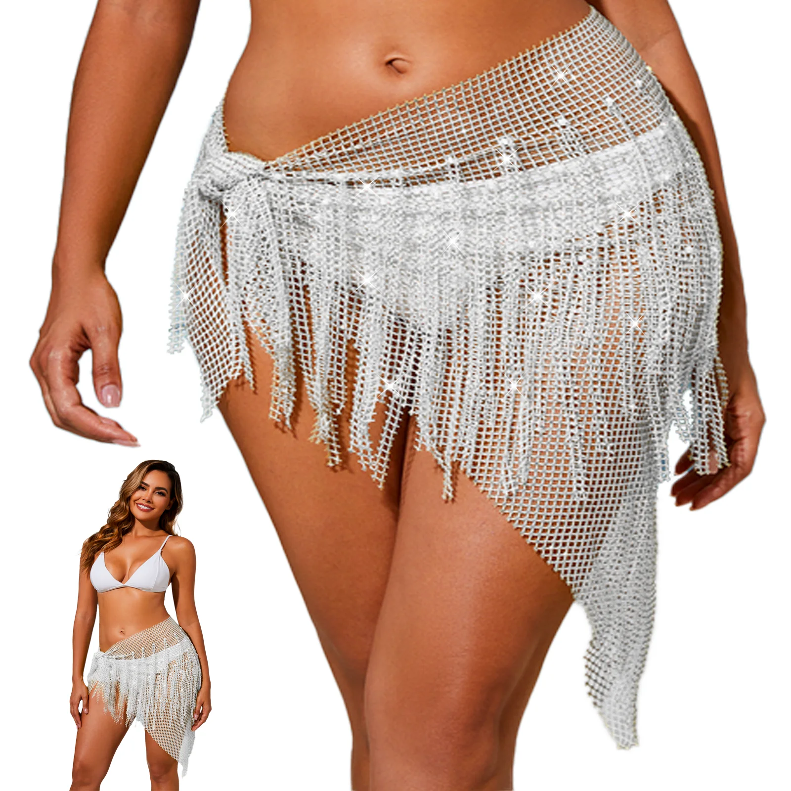 Handmade Fringe Mini Skirt & Waist Chain Hip Wrap - Sparkly Glitter Shimmer Design, Cute Shiny Skirt for Women, Perfect for Danc