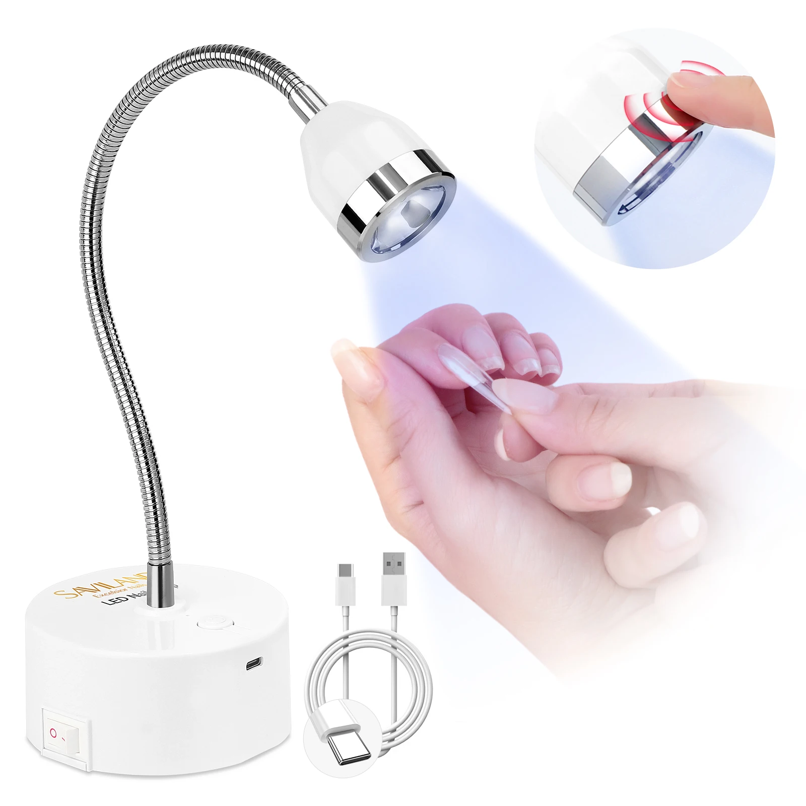 

SAVILAND 9W Mini Nail Lamp with 360 Degree Rotation Aluminum Hose Wireless Touch Switch for Fast Curing Gel Nails
