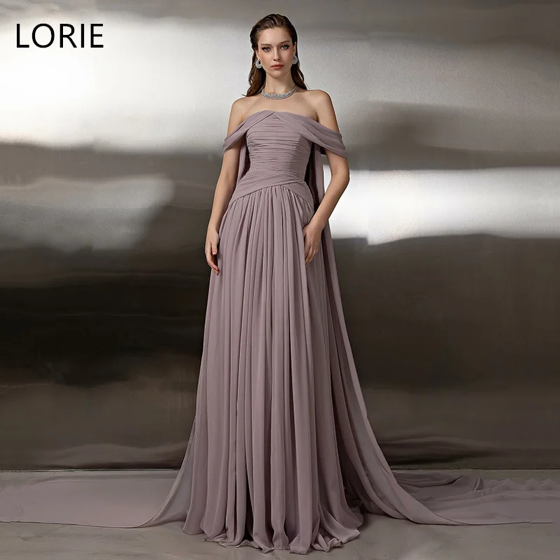 

LORIE Chic Draped Evening Dresses Ribbons Off The Shoulder Party Dress Elegant Chiffon Floor-Length Prom Gowns Customized