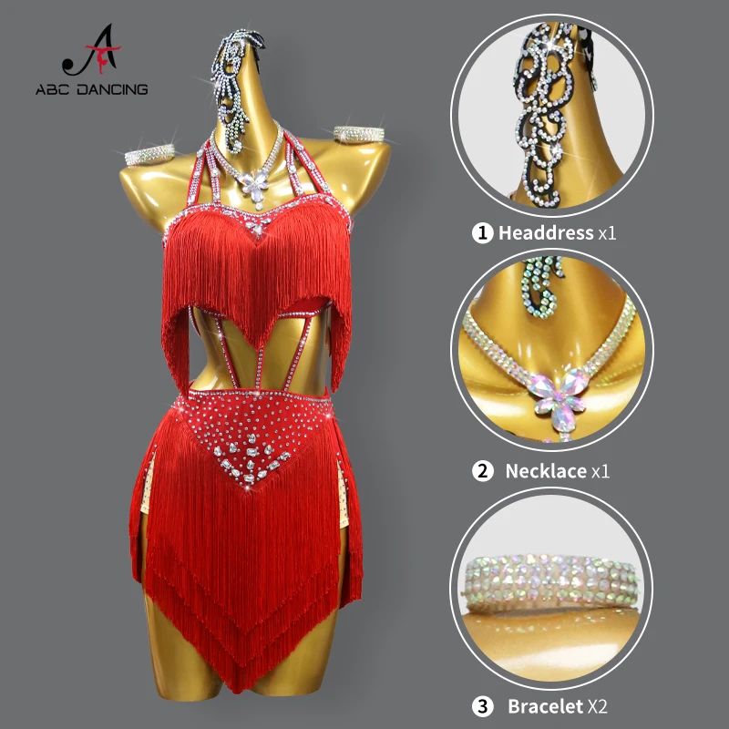 Latin Dance Dress Woman Party Ball Practice Wear Girls Tassel Clothing Kids Line Suit Stage Costume Prom Sports Skirt Customized