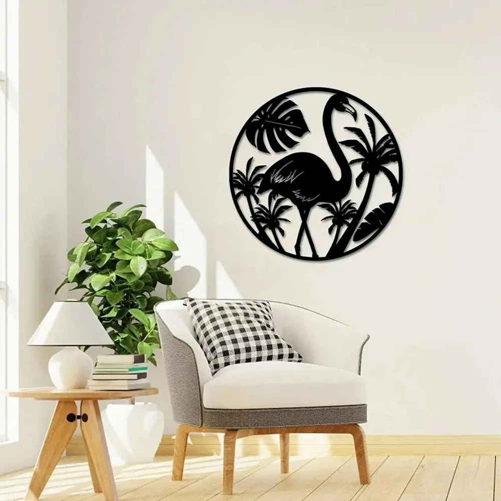 CIFBUY Vintage-Wandkunst aus Aluminium mit Flamingo-Palme-Motiv, wasserdicht, langlebig, rostfrei, Metallschild für tropisches Schlafzimmer, Wohnzimmer, Dezember