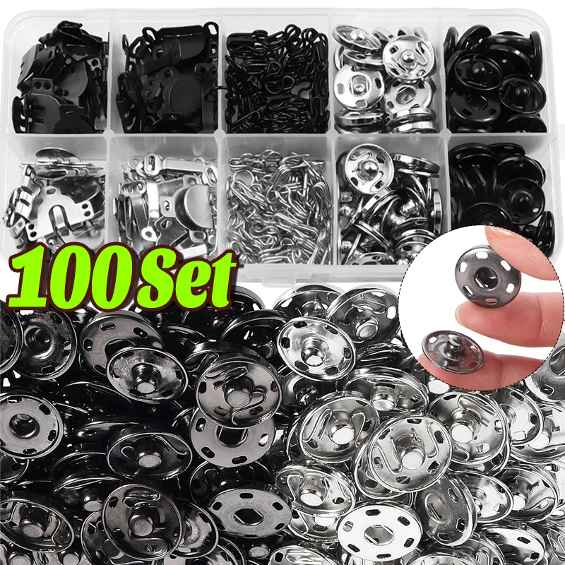 

50/100Set Metal Snaps Button Fastener Button No Sewing Snap Press Studs With Install Tools For Clothes Bags Shoes Leathercraft