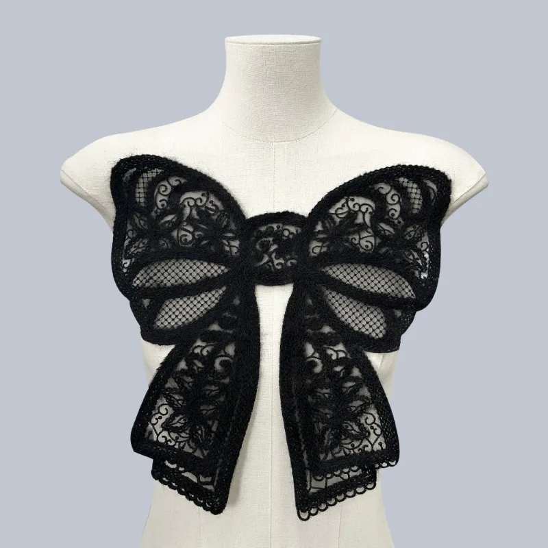 2pcs Embroidery Collar Flower Fashion Diamond Bow Knot Chest Flower Nail Bead Three-dimensional Flower Women