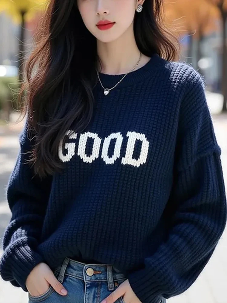 

Loose Long Sve Knitted Sweater Women's Autumn Winter Casual Sle round Ne Overhead Knitwear Comfortable Soft Fabric