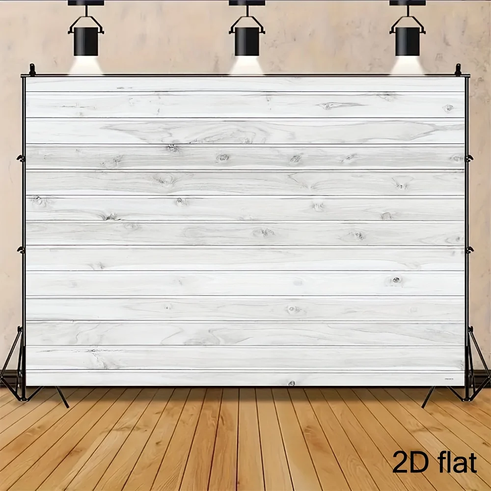 2D flaches 1-teiliges Polyester-Banner für Neugeborene, weißer Holzbodenhintergrund, idealer Fotohintergrund