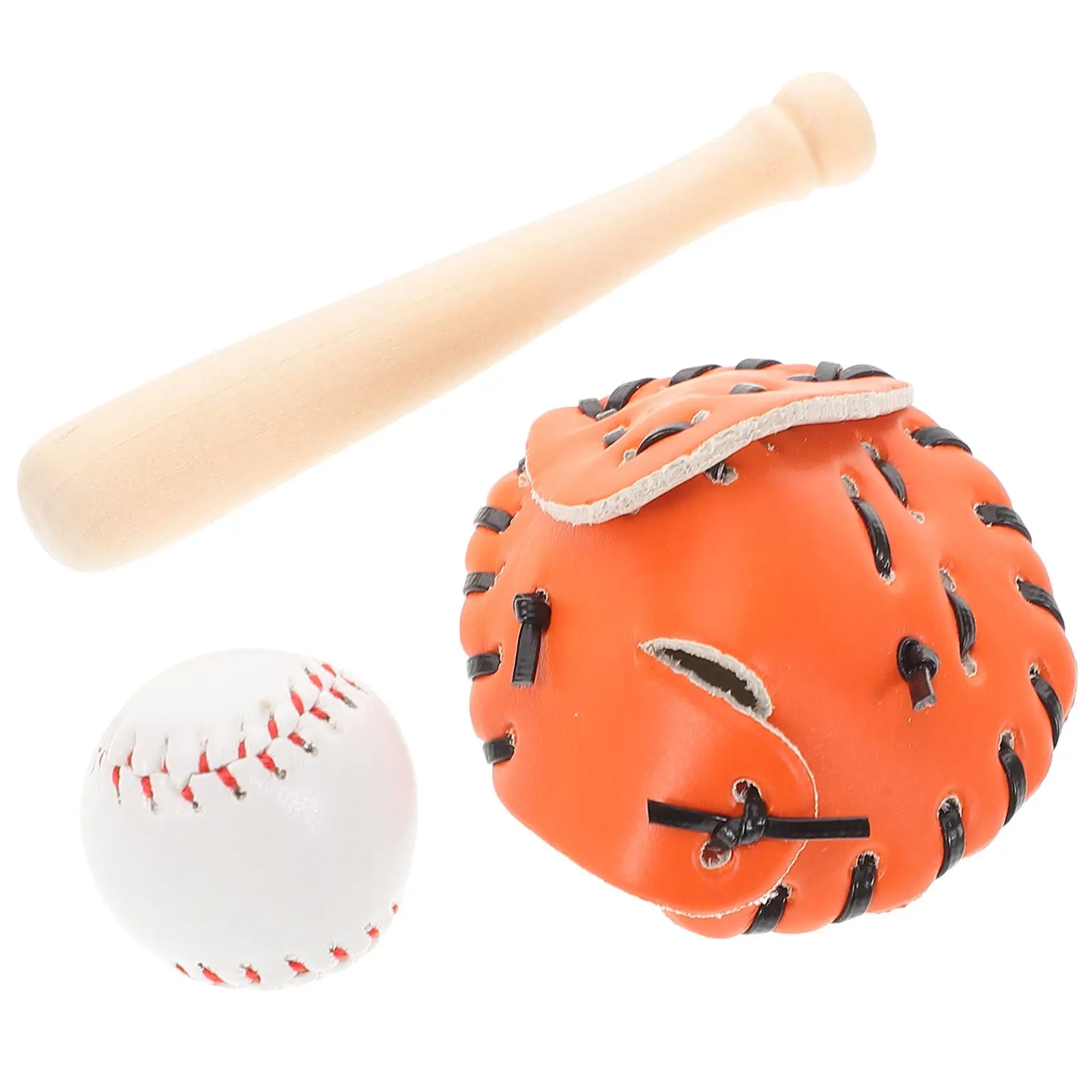 

3Pcs Mini Baseball Bat Glove Ball Set Portable Lightweight Outdoor Indoor Playset Toy For House Crafts Decoration Bright Color