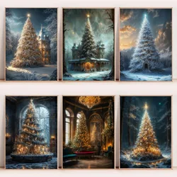 Various kinds of Christmas tree posters Winter scenery Bird wall art canvas painting Modern living room holiday decoration