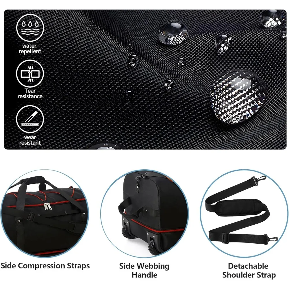 حقيبة سفر ناعمة قابلة للتوسيع 110 لتر-140 لتر مع عجلتين، قماش أكسفورد 32 × 1680D، أسود-أحمر #5