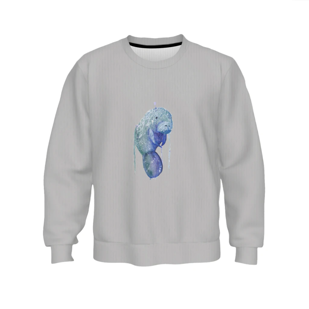 

Watercolor Manatee Slouchy style sweater designed for comfort and casual wear.