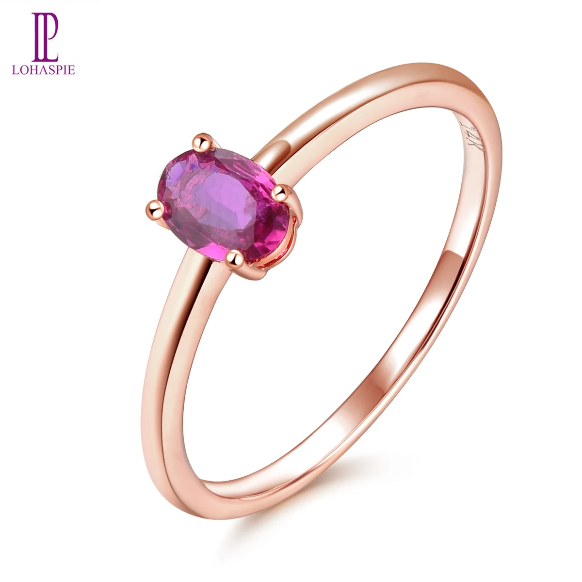 Lohaspie Natural No Heated Ruby Ring 14K Rose Gold Fine Jewelry Oval Cut 6mm*4mm Precious Gemstone Rings for Christmas Gift