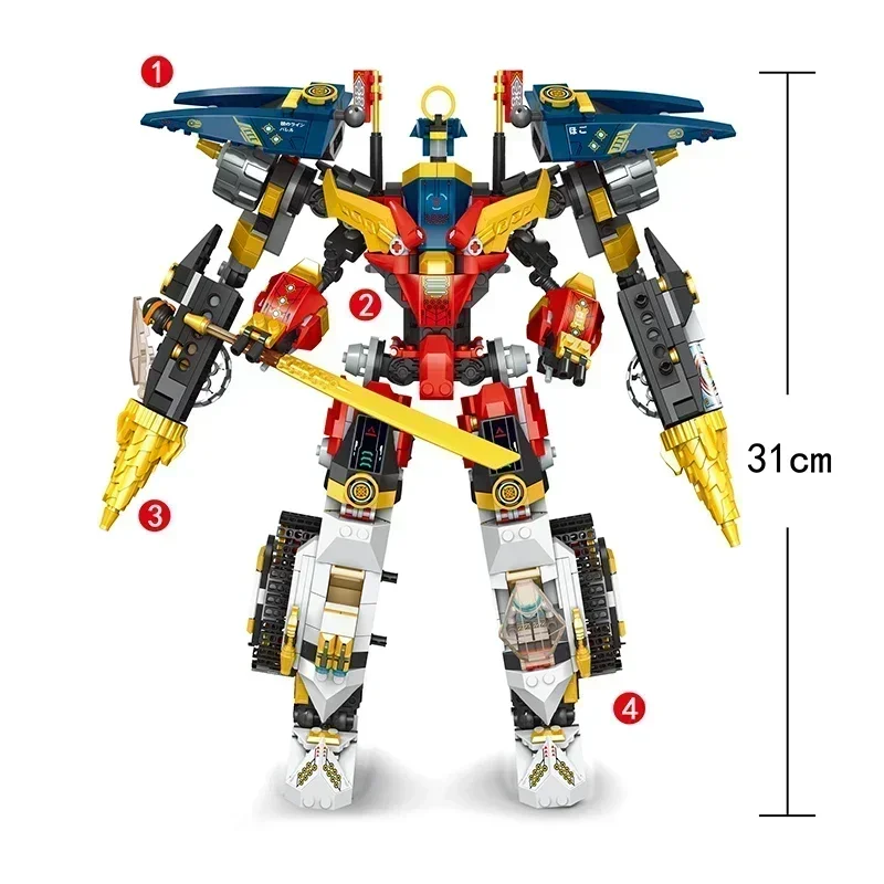 1148pcs  4in1 Ultra Combo Mech Building Blocks Titan Robot Mech Chariot With Figures Bricks Toys For Boy Gifts 71765