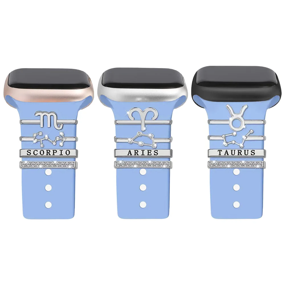 4pcs Set Shimmering 12 Constellation Watchband Ring Loops - Bling Rhinestone Watch Strap Charms for watch - with Personalized Zo
