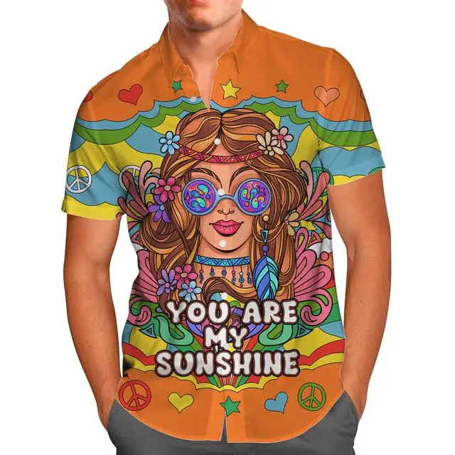 

​​Bohemian Sunshine Shirt 2024 Men's Sunflower 3D Print Hawaiian Oversized 5XL Plus Size Summer​