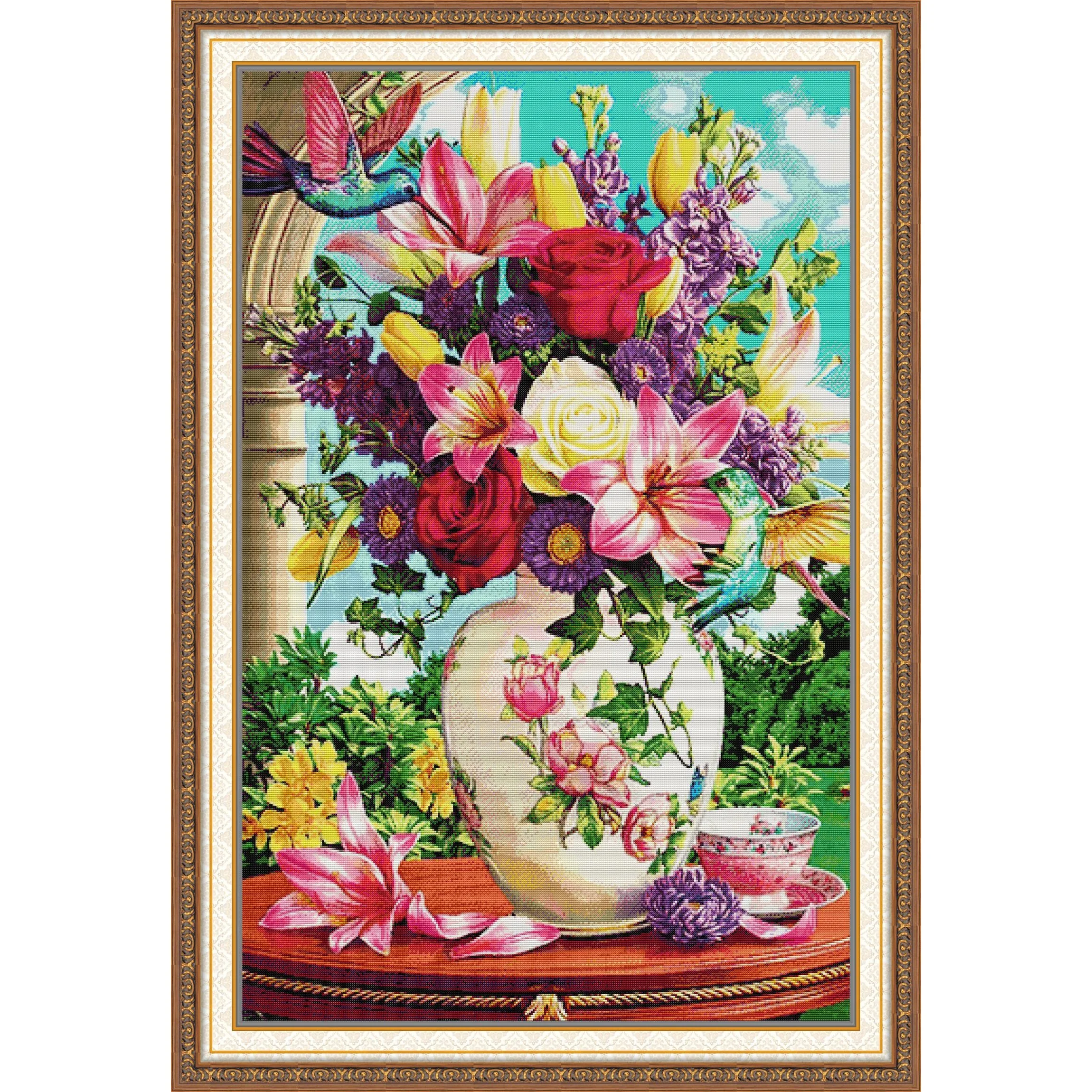 

Soulgift News Pre-Printed Cross Stitch Kit, Stamped Aida Fabric with DMC Threads, Embroidery kit - Lotus flower