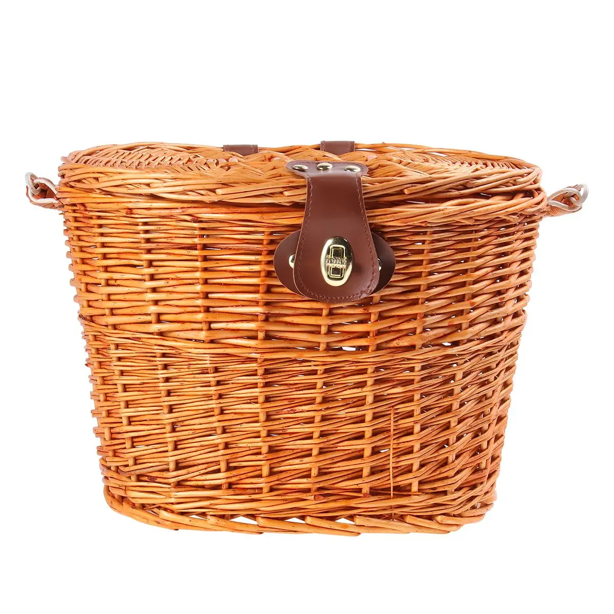 

Bicycle Basket Woven Lid Vintage Handlebar Wicker Bicycles Electric Large Space Creative Natural Bike Lighting