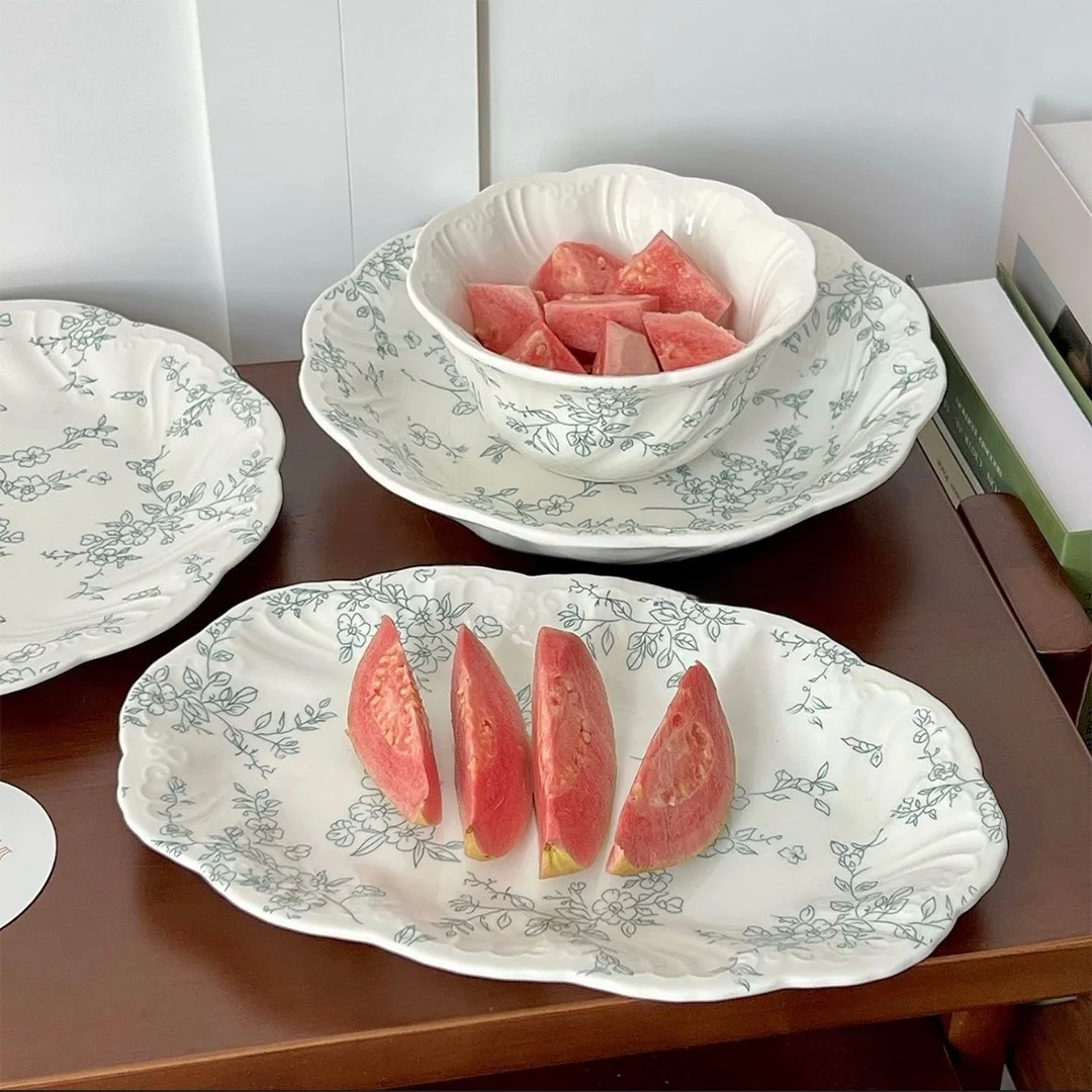 

Rounded Cerc Plate Floral Design Breakfast Di Multi-Functional Dinnerware Dert Cake Plate Home Use High End Sense