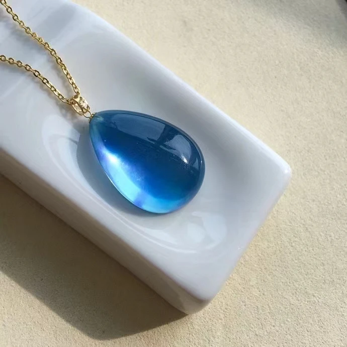 Natural Blue Aquamarine Water Drop Pendant 26*18*10mm Women Fashion Aquamarine Blue Rare 18K Gold Necklace AAAAA