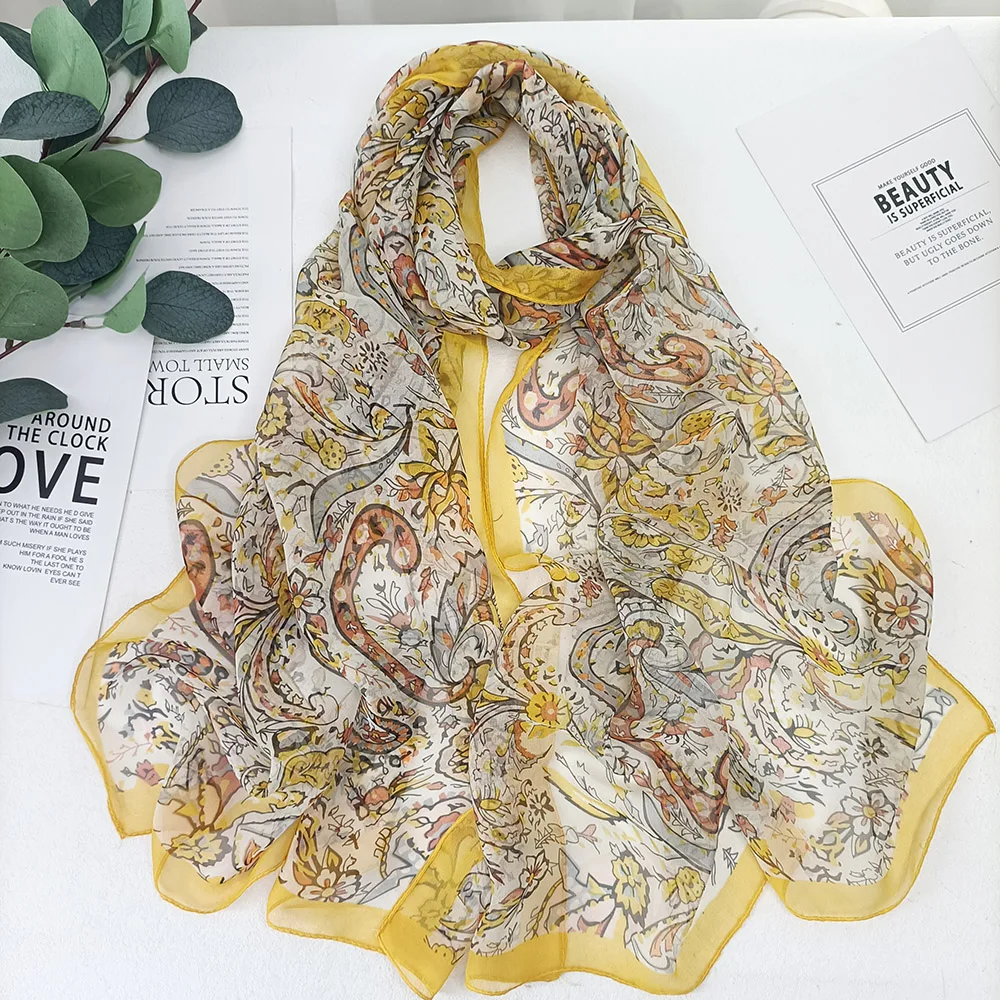 Cashew fleur femmes élégant mousseline Georgette foulard Bandana d'été plage crème solaire mince Hijab châle