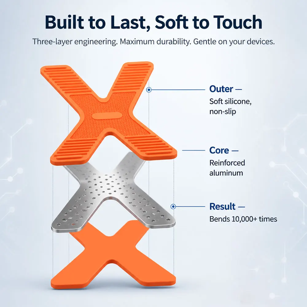 Phone Stand Desktop Suction Cup Strong Hold Bendable Silicone Grip Foldable Compact Scratch-Proof Universal Cradle - view 3