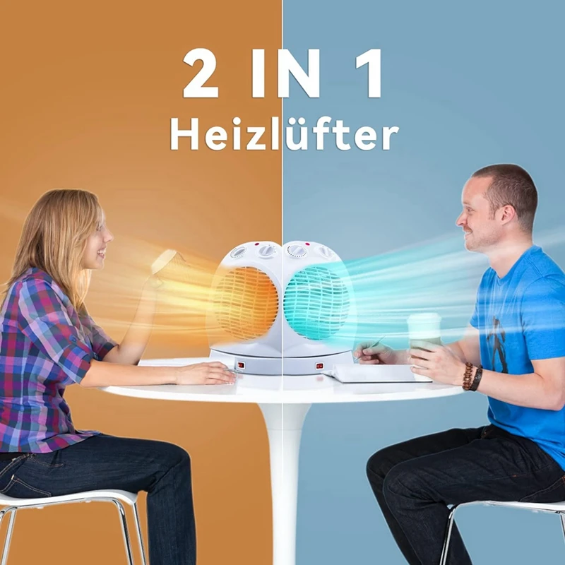 Fan Heater Energy-Saving, 2000 W, 120° Portable Fan Heater With 2 Heat Settings, Adjustable Thermostat, EU Plug