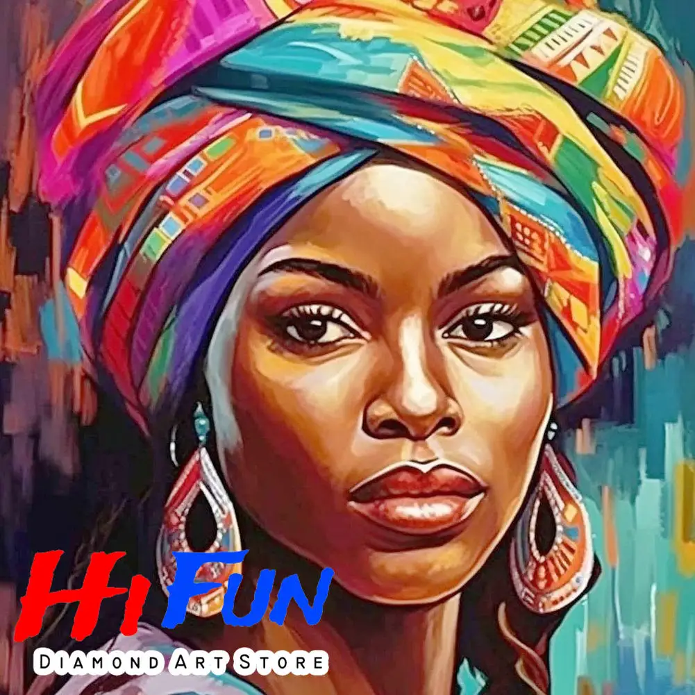 

DIY Diamond Mosaic Ethnic African Woman Diamond Painting Full Square Round Drill Black Girl Embroidery Bedroom Decoration