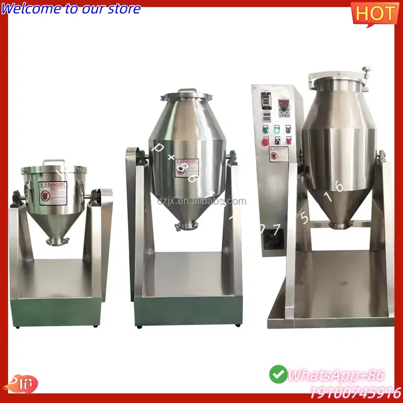 CE Certificate DZJX Seasoning Powder Drum Mixer Machine 50 Liter 200Kg Double Cone Mixer With Spraying System For Washing