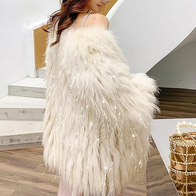 Fluffy Patchwork Fur Coat Women Faux Fox Fur Warm Cropped Jacket Short Tops Korean Chic Y2k Clothing Party Club Dresses New