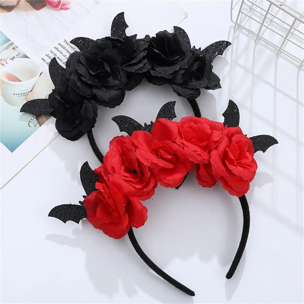 Novelty Halloween Hair Band Rose Flower Little Bat Hair Accessories Prom Party Dress Up Hair Hoop Party Decoration Cosplay Props