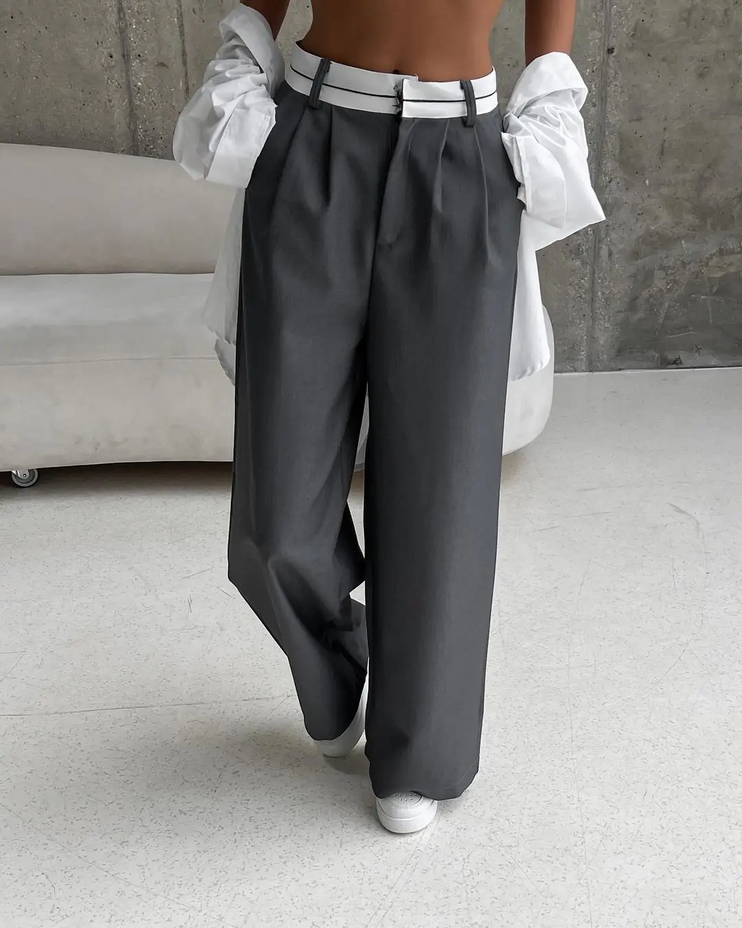

2024 European and American autumn new solid color versatile slimming casual pants, niche design sense, floor length suit pants
