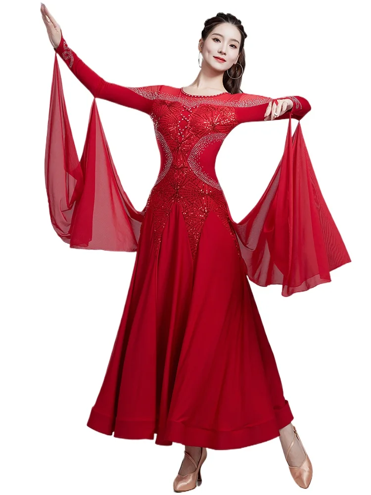 

2024 New Modern Dance Dress National Standard Waltz Friendship Dance Professional Competition Performance Dress 7212