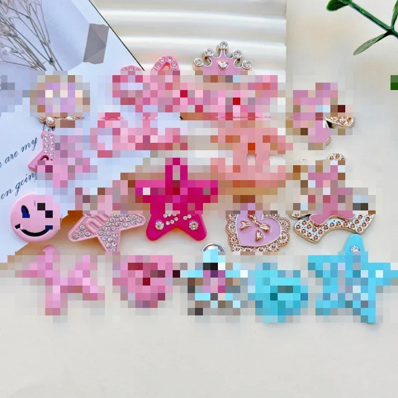 5pcs Ios rose pink love five-pointed star acrylic DIY jewelry accessories mobile phone case hole shoes flatback hairpin material