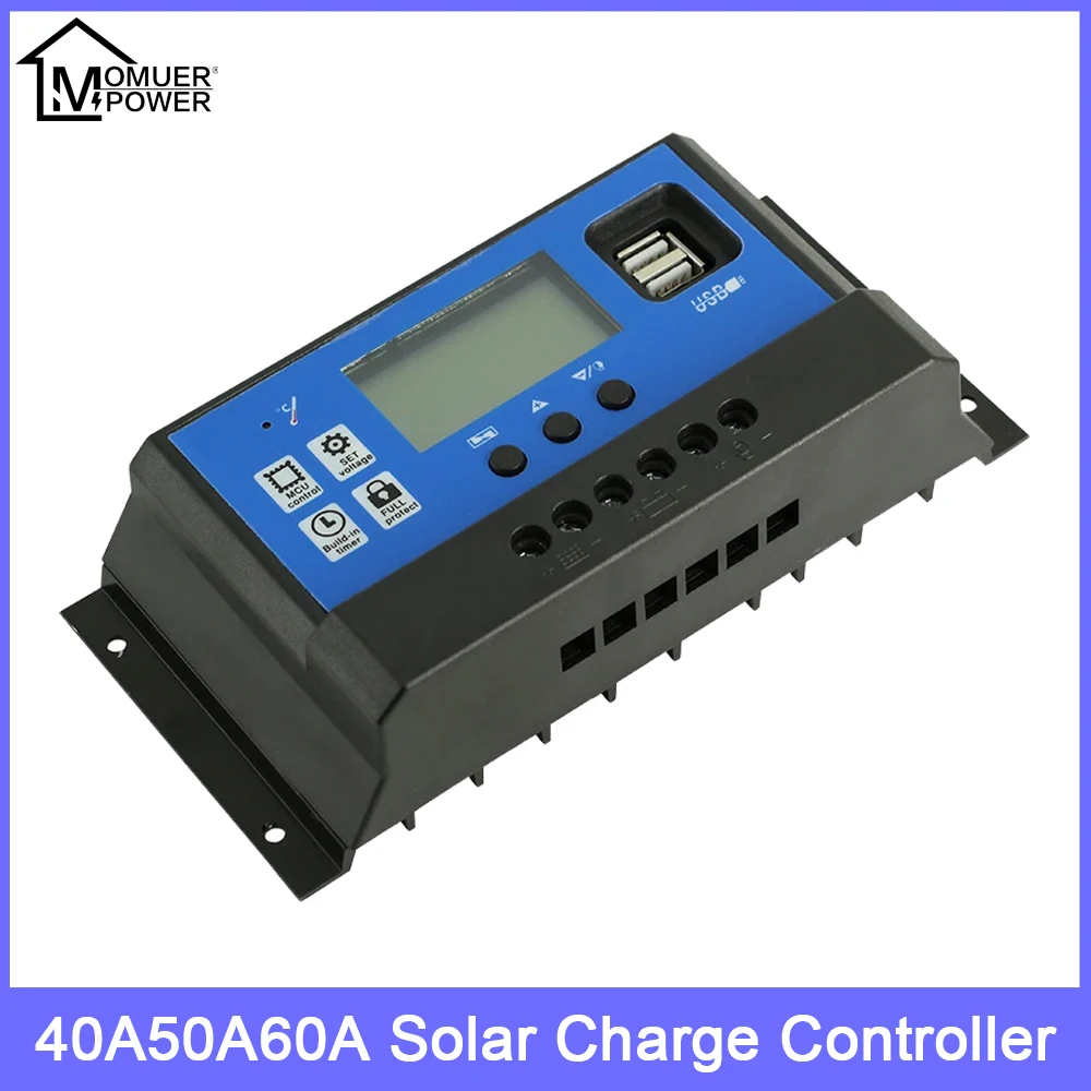 

40A50A60A Solar Charging Controller 12V24V Auto PWM Charge Method Big LCD Display Dual USB 5V/3A Output