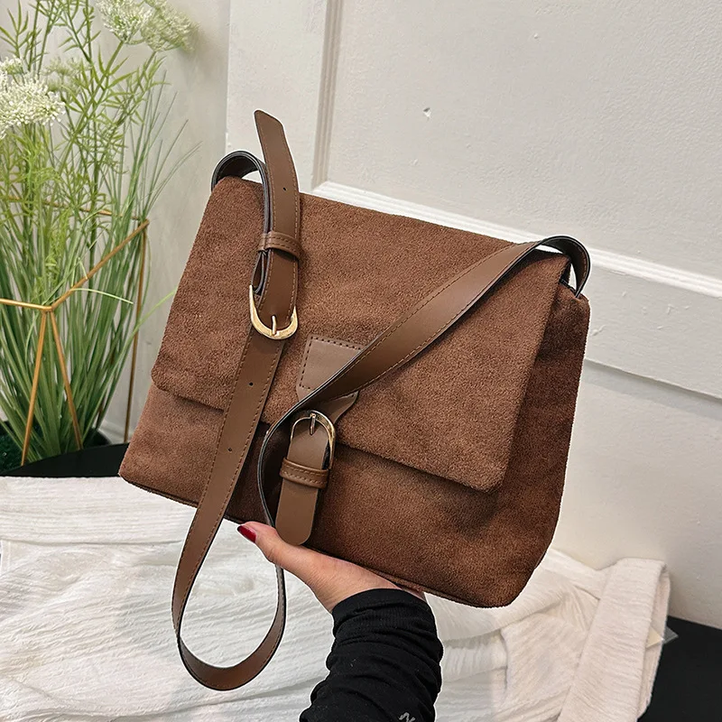 2024 spring and fall new hundred ins retro frosted texture shoulder crossbody bag