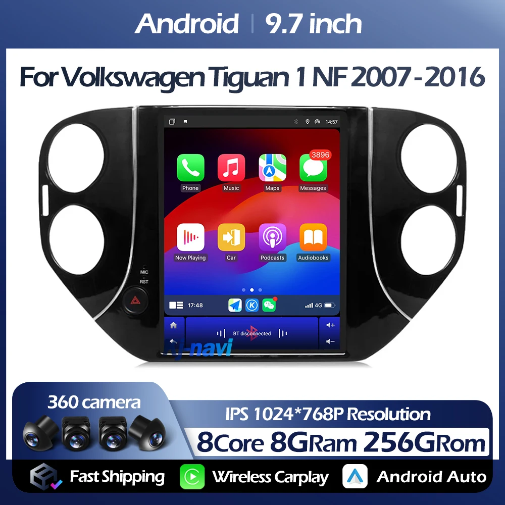 9.7Inch Android 13 Car Radio For Volkswagen Tiguan 1 NF 2007 - 2016 Auto Multimedia Player 2 Din Vertical GPS Carplay Stereo